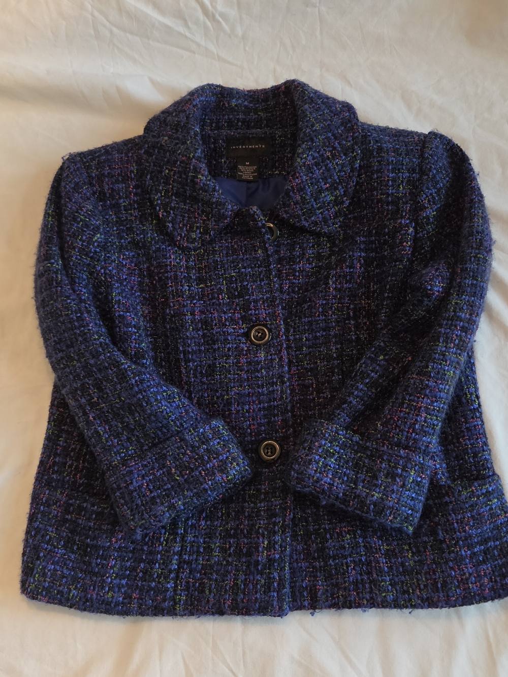 Investments Women's Tweed Coat Jacket in Multicolor Blue